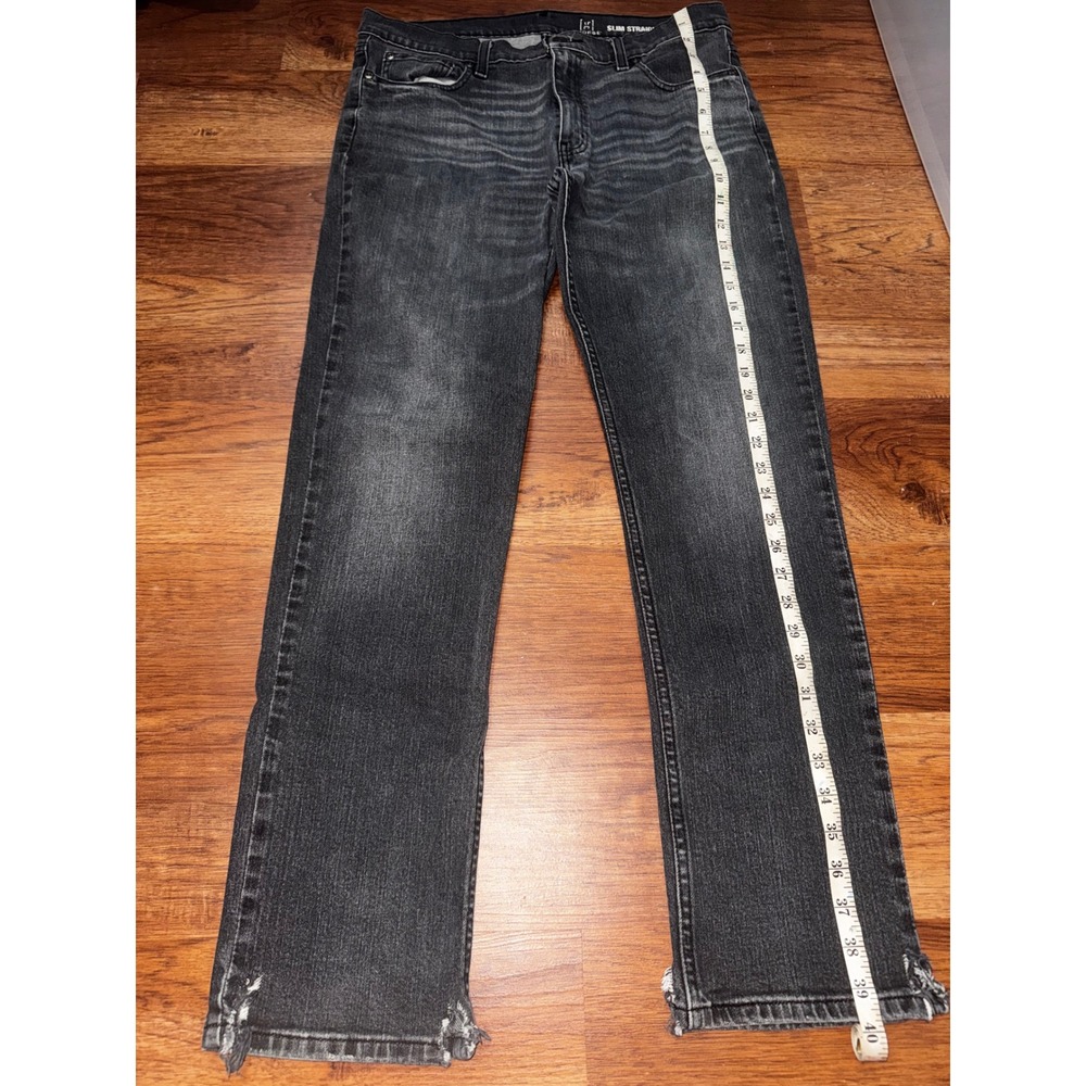 George Mens Slim Straight Jeans 34x30 Charcoal Black Faded Distressed Denim